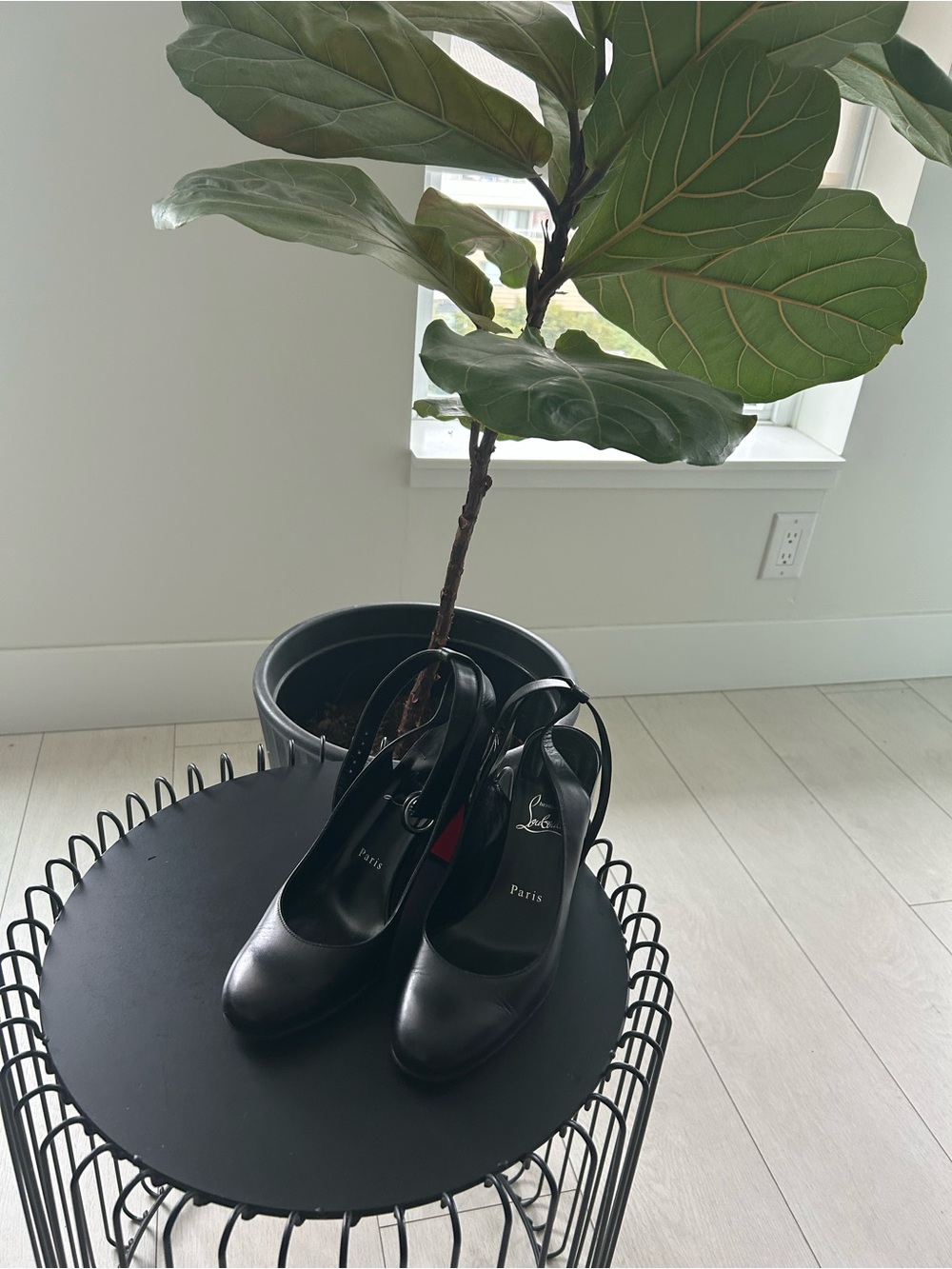 Christian Louboutin Black Leather Slingback Pumps with Red Soles
